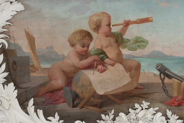 Pair of paintings representing allegories. Circa 1880.