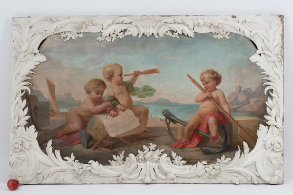 Pair of paintings representing allegories. Circa 1880.