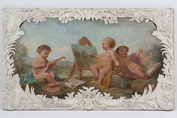 Pair of paintings representing allegories. Circa 1880.