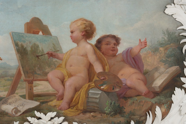 Pair of paintings representing allegories. Circa 1880.