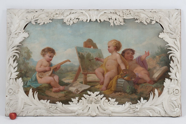 Pair of paintings representing allegories. Circa 1880.