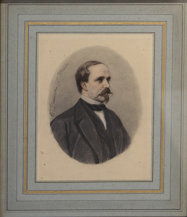 Dessin 'Portrait de Charles Morin' signée M. Parmentier vers 1870