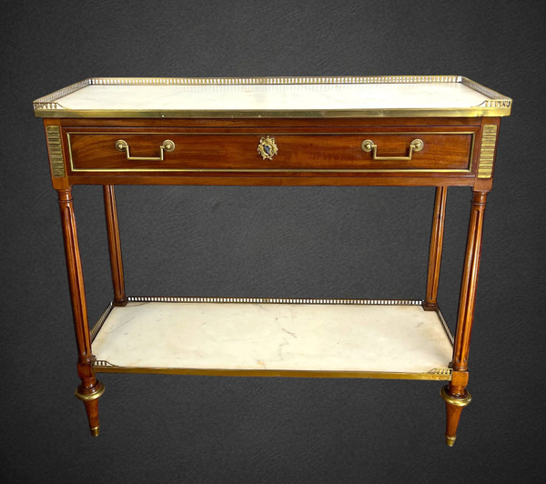 18th CENTURY LOUIS DESSERTE IN BRONZE GOLDEN CASHWOOD WITH 2 WHITE MARBLE PLATES