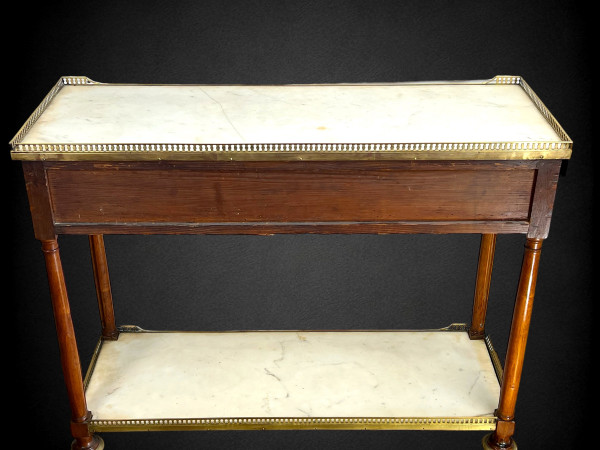 18th CENTURY LOUIS DESSERTE IN BRONZE GOLDEN CASHWOOD WITH 2 WHITE MARBLE PLATES