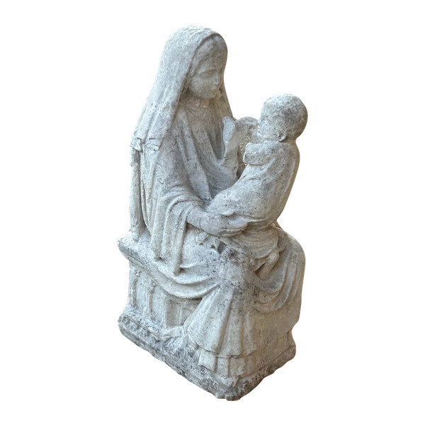 Important 16th Century Stone Madonna En Majesté - High Period Sculpture H 72 Cm