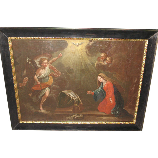 The Annunciation oil on canvas Italian school large religious painting 17th century