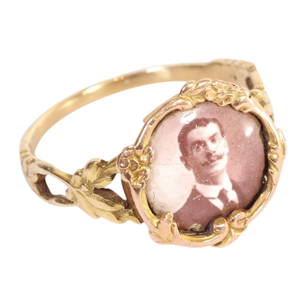 Viktorianischer Fotoporträt-Emaille-Ring in 18 Karat Gold, antiker Ring, Porträt, Fotografie-Emaille