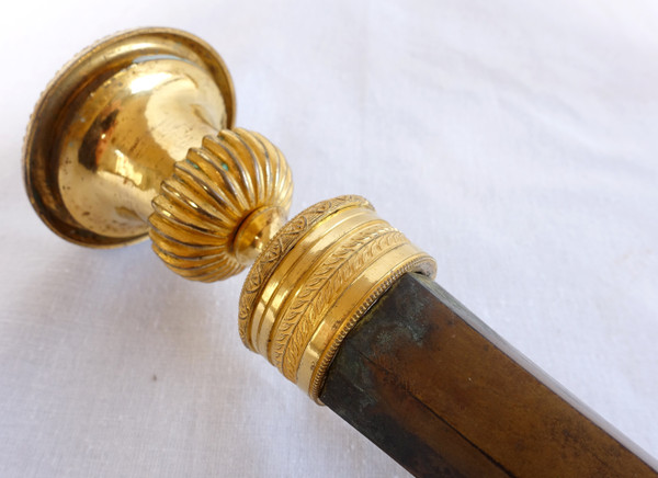 Pair of Empire gilt and patinated bronze candlesticks by Ravrio, early 19th century