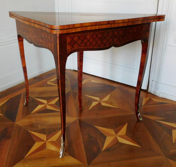 Louis XV period marquetry corner game table