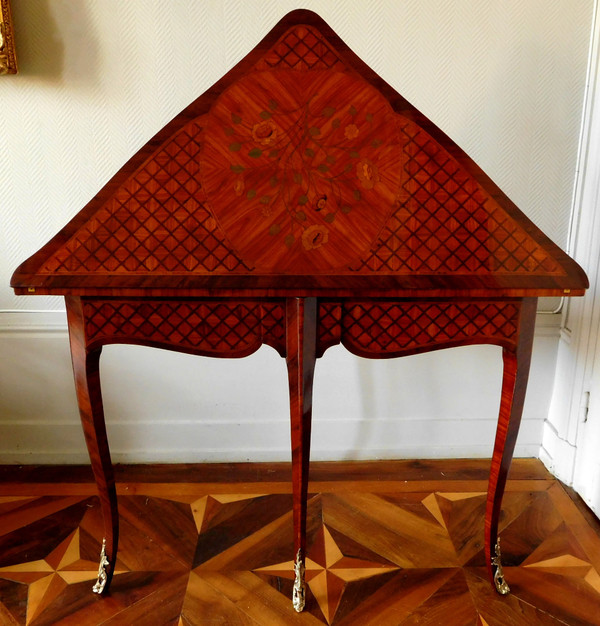 Louis XV period marquetry corner game table