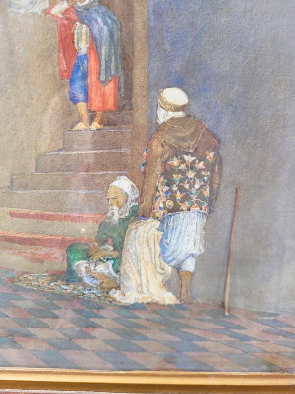 Lively Alley, gerahmtes orientalisches Aquarell, spätes 19. Jahrhundert, frühes 20. Jahrhundert