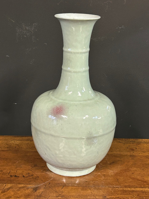 Ancien Vase En Porcelaine De Chine Pour La Corée Céladon Poudré époque Début XIXéme H 31 Cm