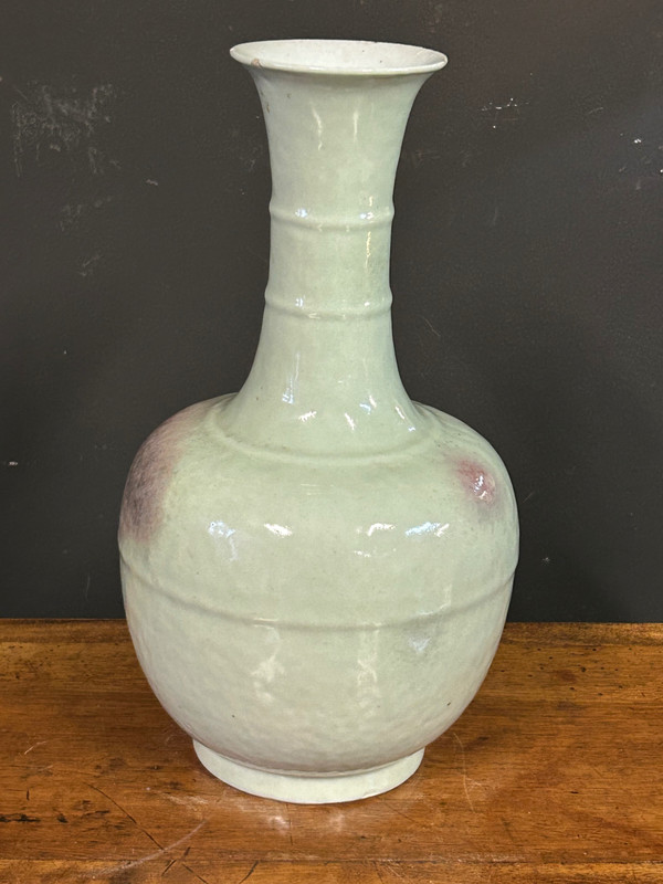 Ancien Vase En Porcelaine De Chine Pour La Corée Céladon Poudré époque Début XIXéme H 31 Cm