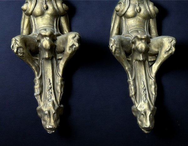 Large Pair Of Sconces In Wood And Gilded Boiled Cardboard Late 19th Century H 85 Cm