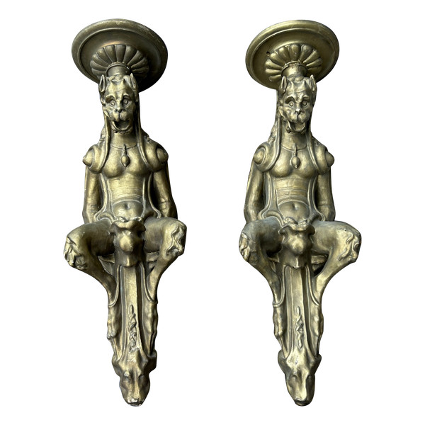 Large Pair Of Sconces In Wood And Gilded Boiled Cardboard Late 19th Century H 85 Cm