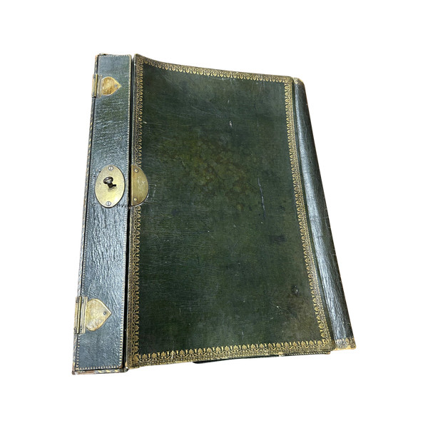 Writing Wallet - Document Holder In Green Morocco - First Empire Period Early 19th Century