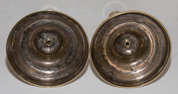 Pair Of Bronze Candlesticks, Crowned C 1745-1749