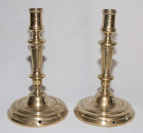 Pair Of Bronze Candlesticks, Crowned C 1745-1749