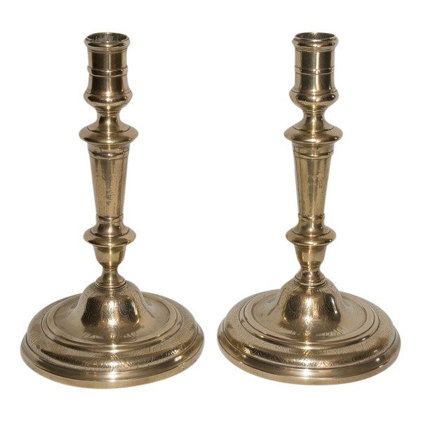 Pair Of Bronze Candlesticks, Crowned C 1745-1749