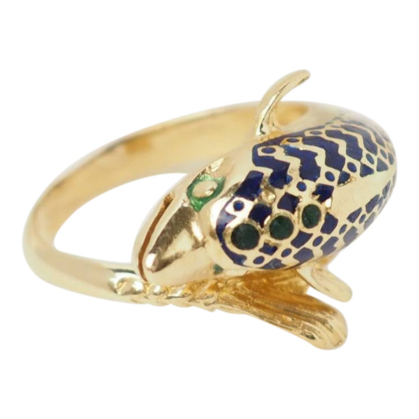 Bague Dauphin en or jaune et émail