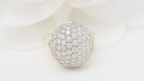 Bague boule en or jaune et diamants