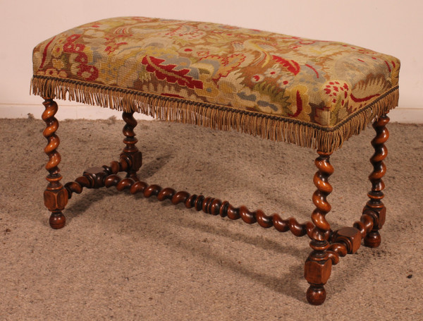 Louis XIII Bench In Walnut With Its Tapestry