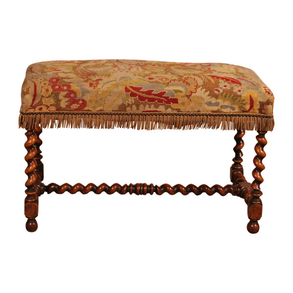 Louis XIII Bench In Walnut With Its Tapestry