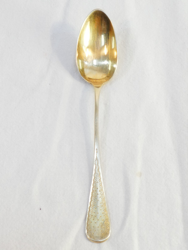 BOX OF 12 small spoons and sugar tongs STERLING SILVER vermeil H. SOUFFLOT