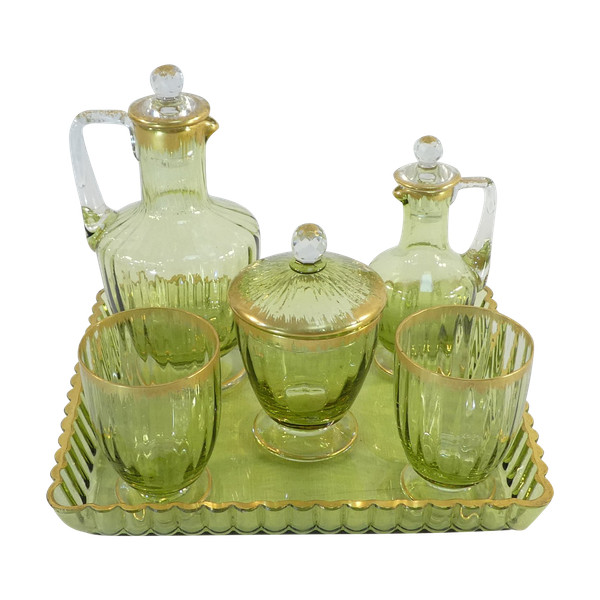 Rare NIGHT SERVICE in green tinted crystal BACCARAT / DAUM / ST LOUIS / ST DENIS