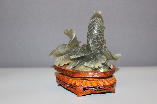 Koi Carp In Carved Green Stone Origin China XX