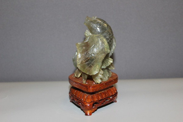 Koi Carp In Carved Green Stone Origin China XX