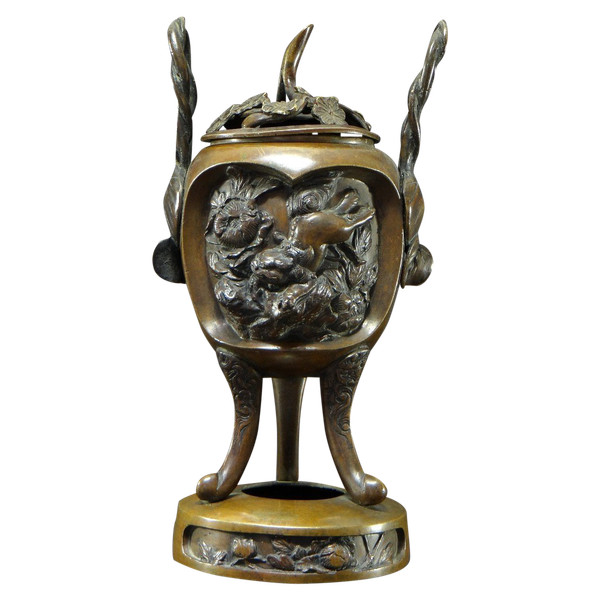 Vietnam, Fin Du XIXème - Début Du XXème Siècle, Brûle-parfum En Bronze Décor De Chiens De Fo.