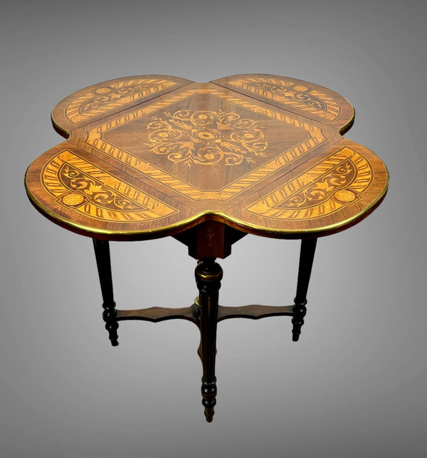 19th CENTURY SQUARE LIVING ROOM TABLE WITH LOUIS XVI STYLE MARQUETRY