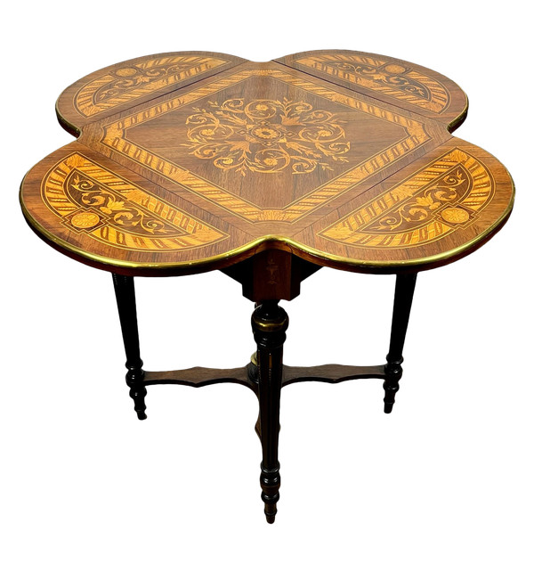 19th CENTURY SQUARE LIVING ROOM TABLE WITH LOUIS XVI STYLE MARQUETRY