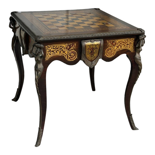 Louis XV Napoleon III Style Games Table Boulle Marquetry 20th Century Period