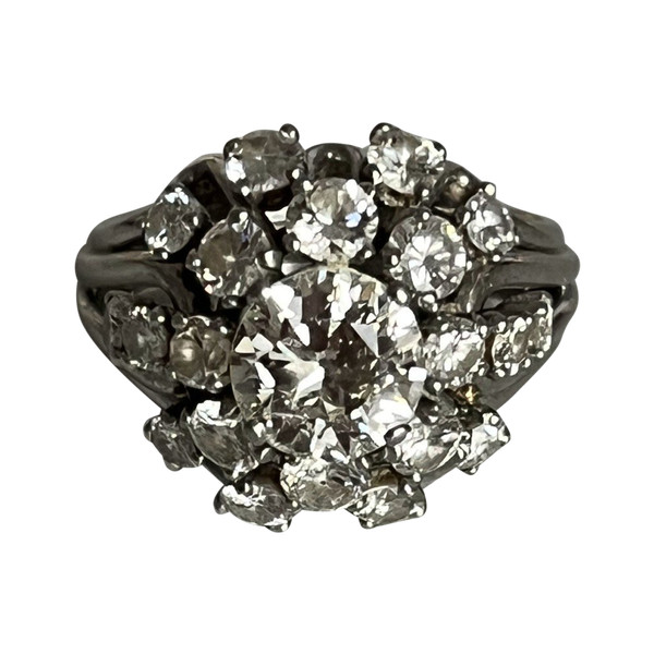 5079- Gold Thread Dome Ring Gray Platinum Diamonds (1.20 Ct In The Center)