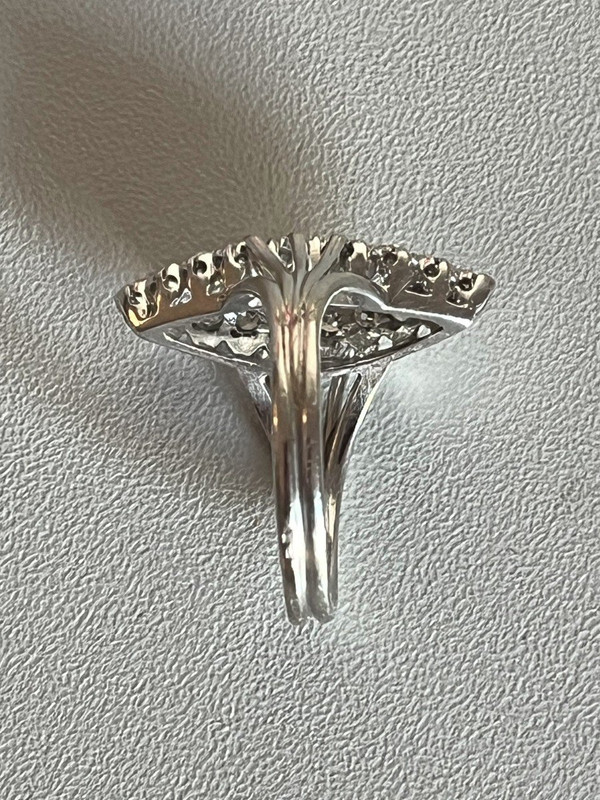 5087- Old Marquise Ring White Gold Platinum Diamonds