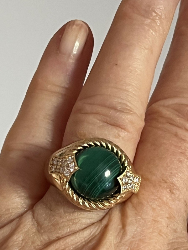 5090- Bague Or Jaune Malachite Diamants