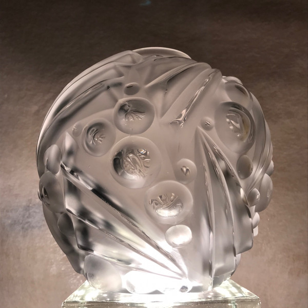 Art Deco blown-molded glass vase signed Degué