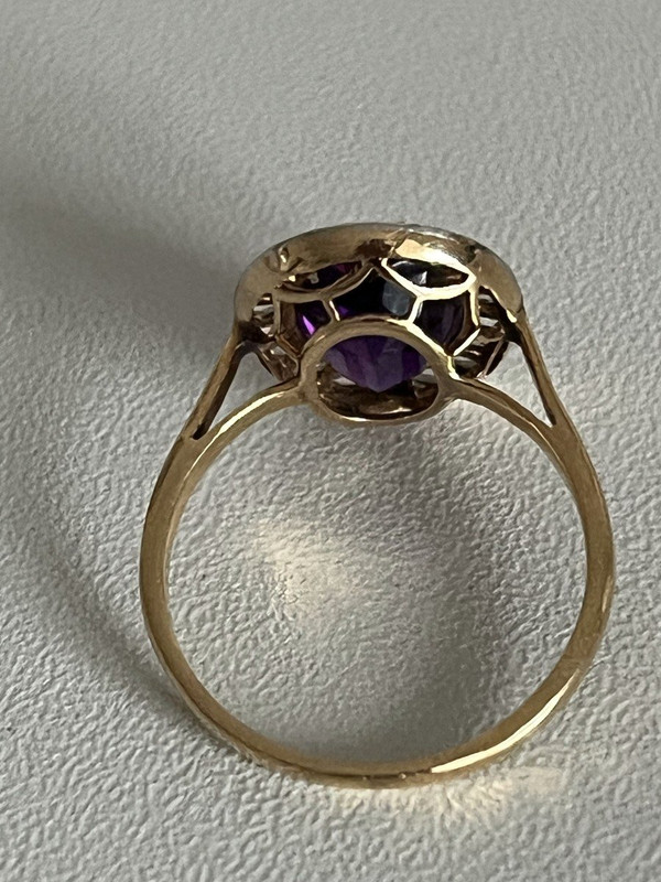 5223- Antique Gold Amethyst Diamond Ring