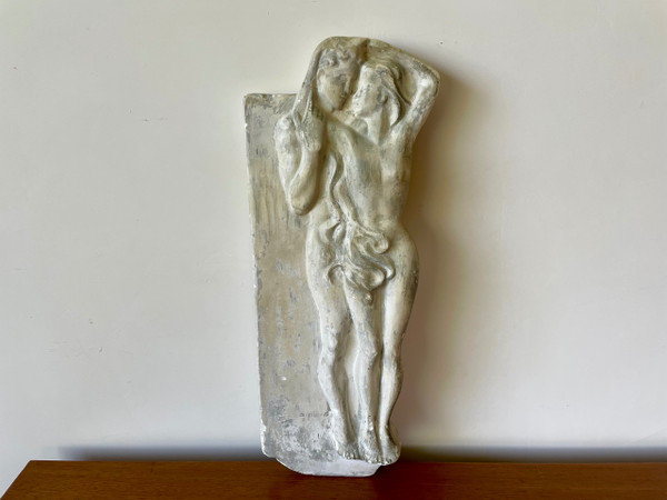 Plaster bas-relief representing Adam and Eve.