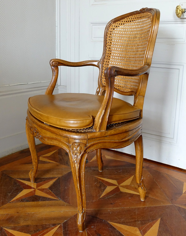 François Reuze: caned office armchair from the Louis XV period, stamped