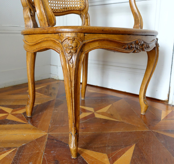 François Reuze: caned office armchair from the Louis XV period, stamped