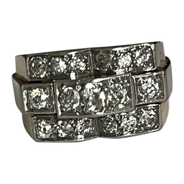 4367- Bague Tank Or Jaune Platine Diamants