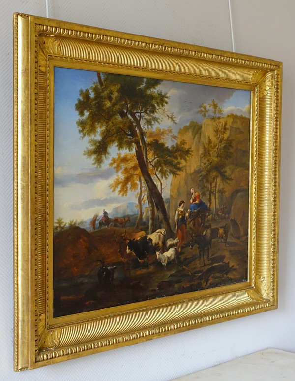 French School of the 19th century, pastoral scene in the style of Berchem, large oil on canvas