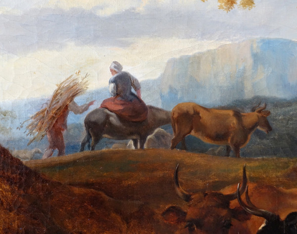 French School of the 19th century, pastoral scene in the style of Berchem, large oil on canvas