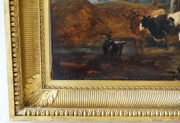 French School of the 19th century, pastoral scene in the style of Berchem, large oil on canvas