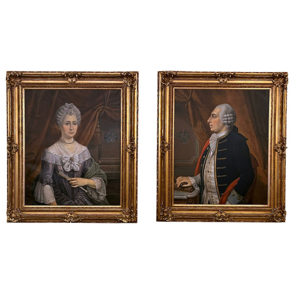  Pair Of Large Portraits 19th Century