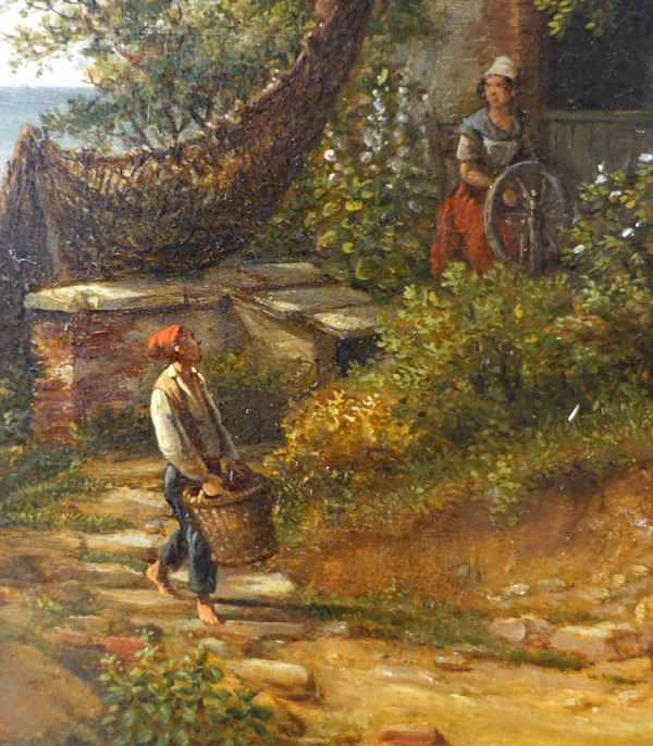 Louis Auguste Gerard: il mercante di pesce, olio su tavola di mogano - 63,2 cm x 54 cm