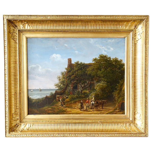 Louis Auguste Gerard: il mercante di pesce, olio su tavola di mogano - 63,2 cm x 54 cm